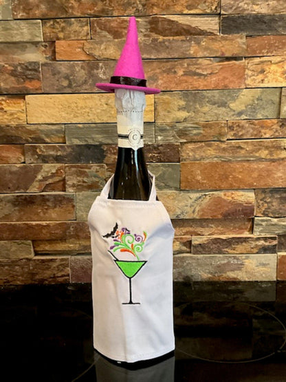 Halloween Embroidered Wine Bottle Aprons – Festive & Fun Designs