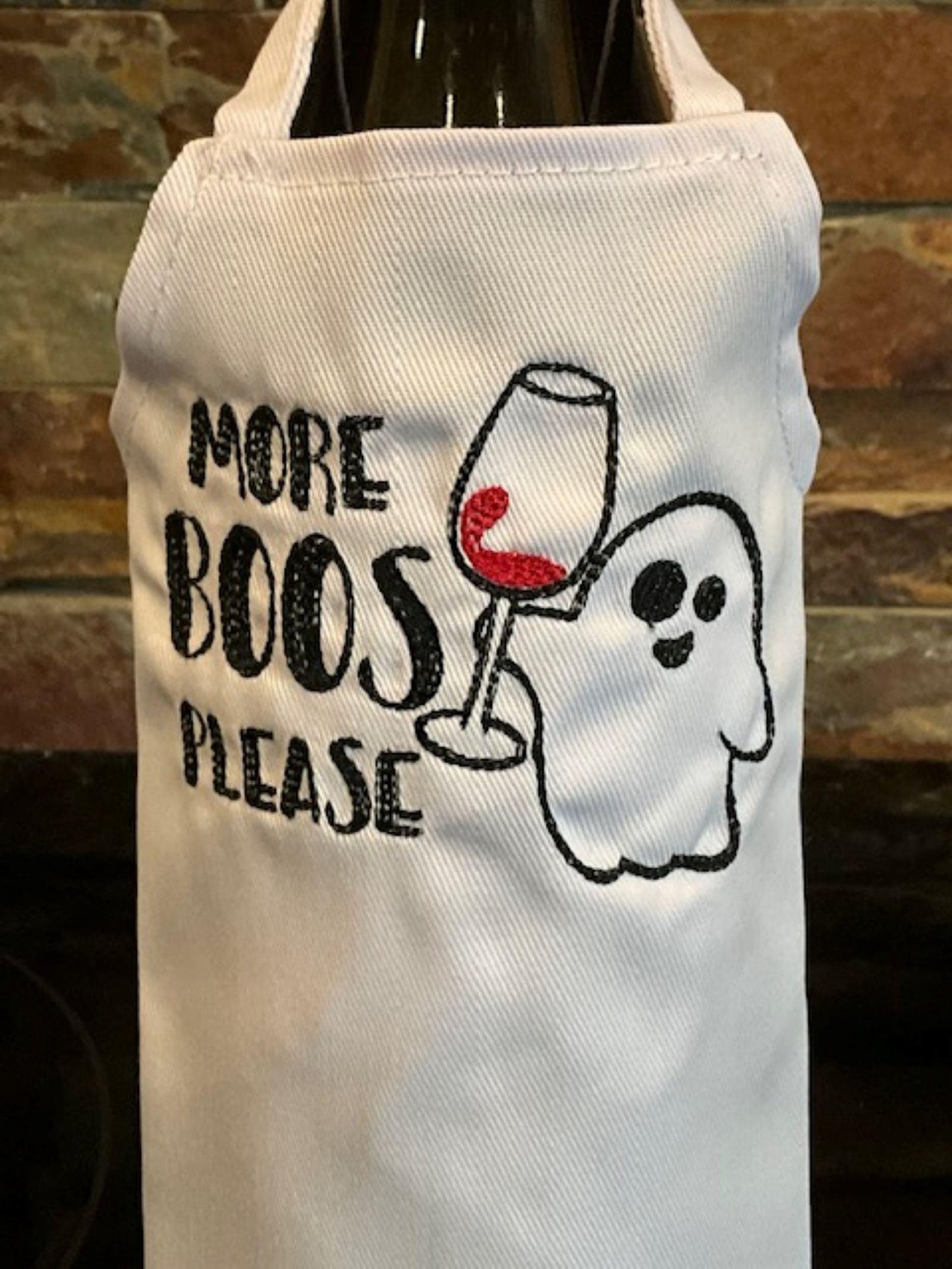 Halloween Embroidered Wine Bottle Aprons – Festive & Fun Designs