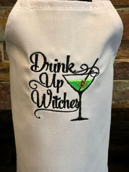 Halloween Embroidered Wine Bottle Aprons – Festive & Fun Designs