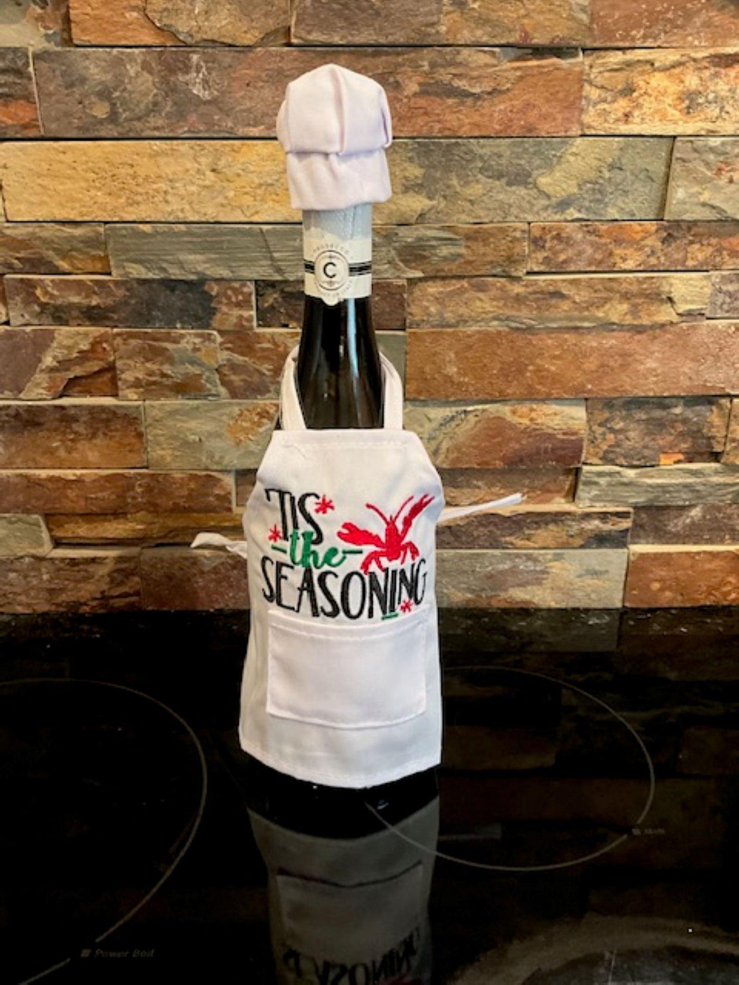 Christmas Embroidered Wine Bottle Apron – Holiday Spirits
