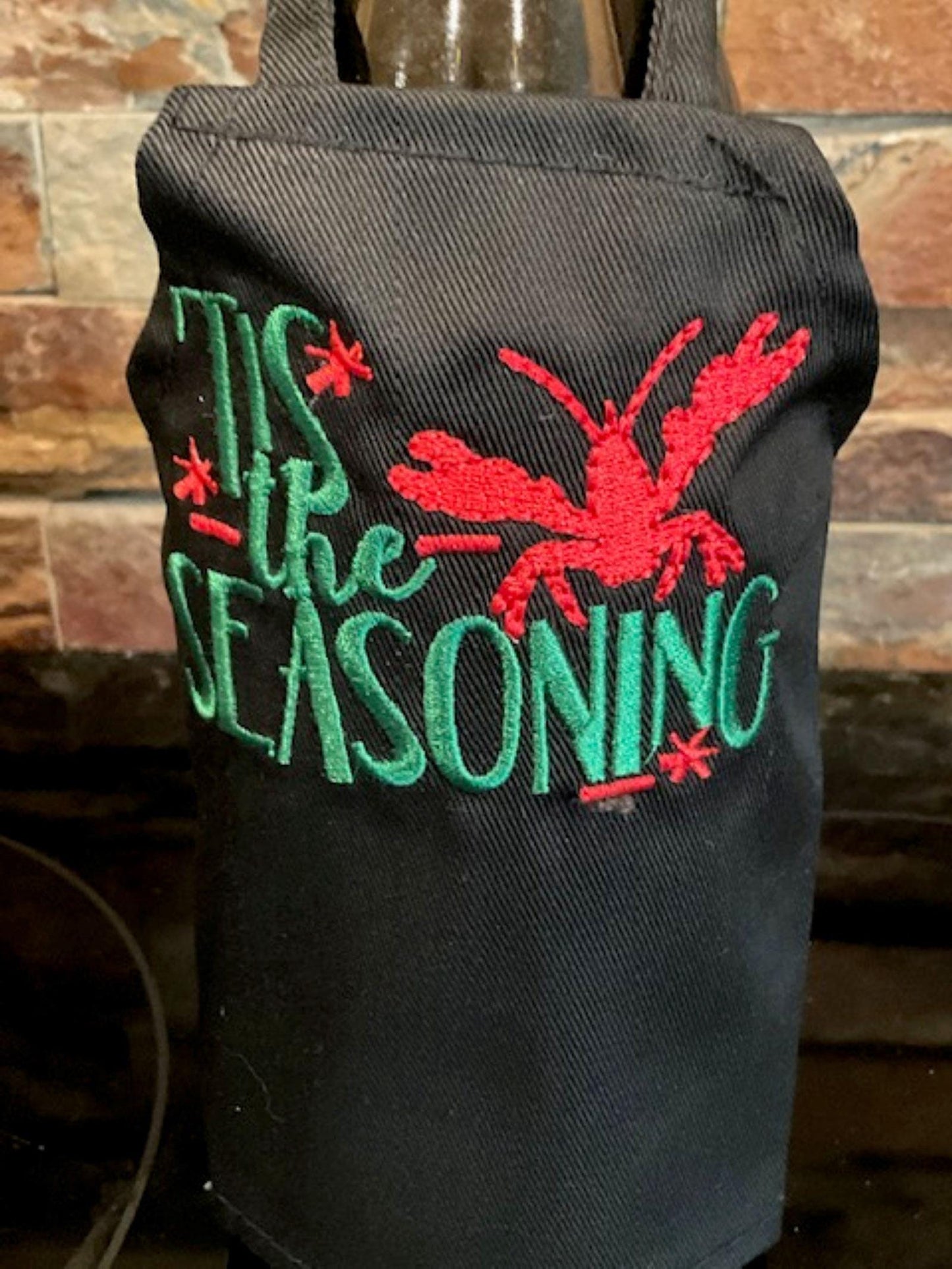 Christmas Embroidered Wine Bottle Apron – Holiday Spirits