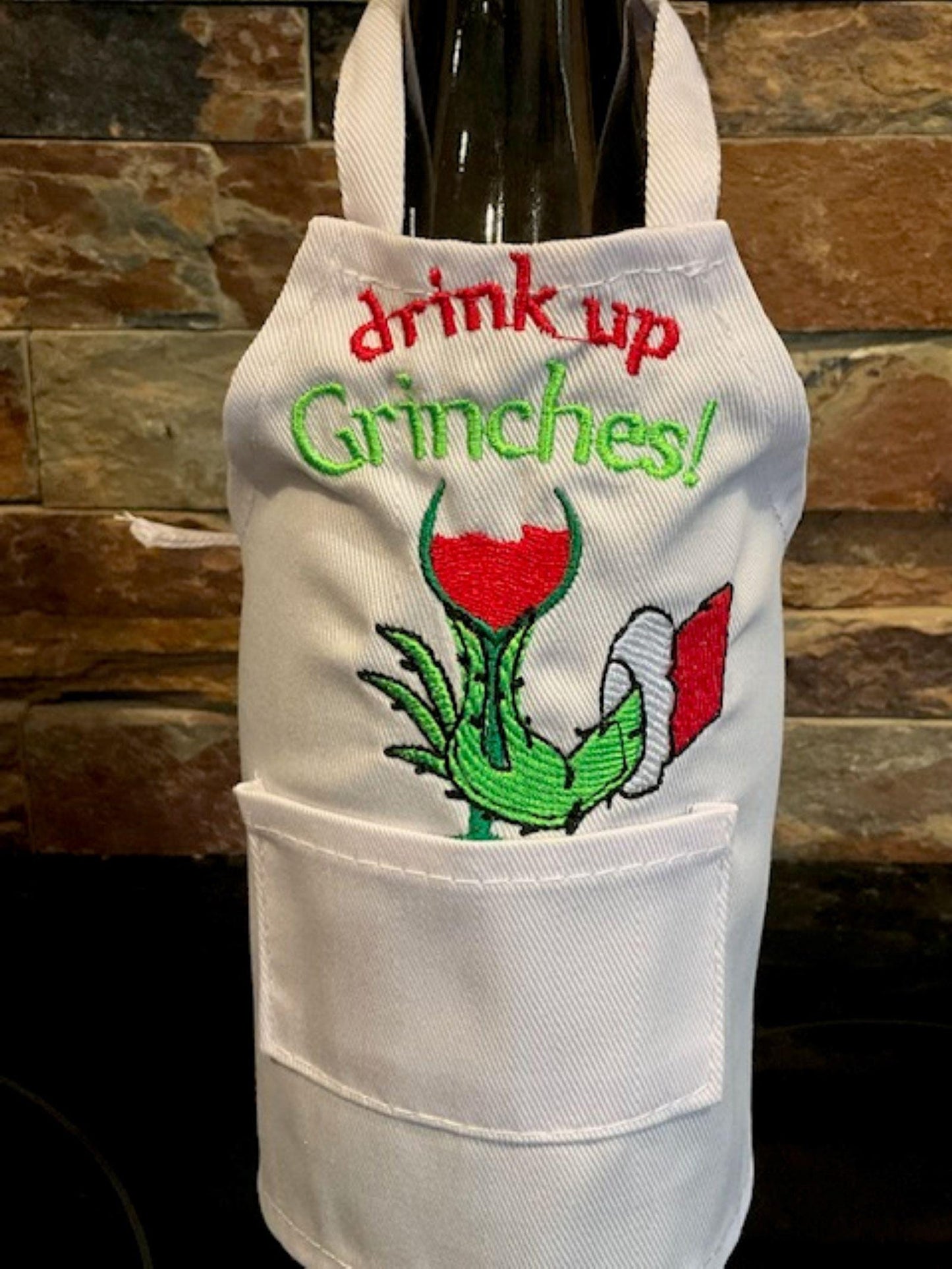 Christmas Embroidered Wine Bottle Apron – Holiday Spirits