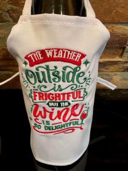 Christmas Embroidered Wine Bottle Apron – Holiday Spirits