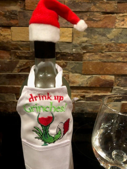 Santa Christmas Wine Bottle Apron, Wine bottle Cover Santa, embroidered, customized, personalized