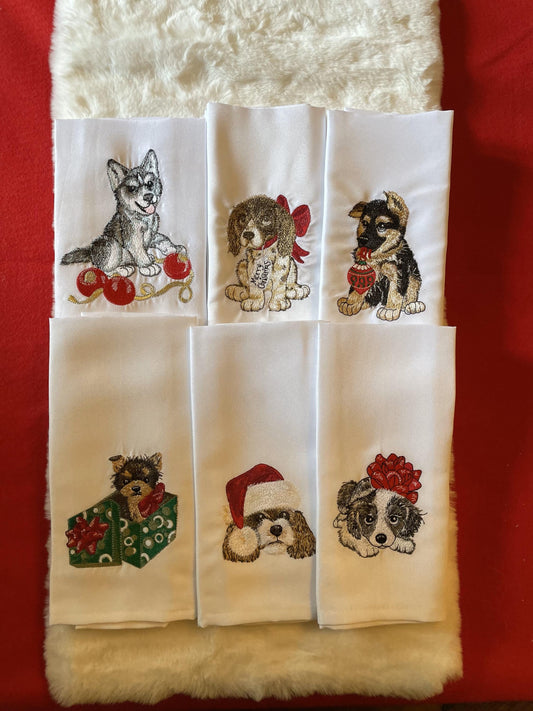 Dog Christmas Dinner Napkins– Embroidered