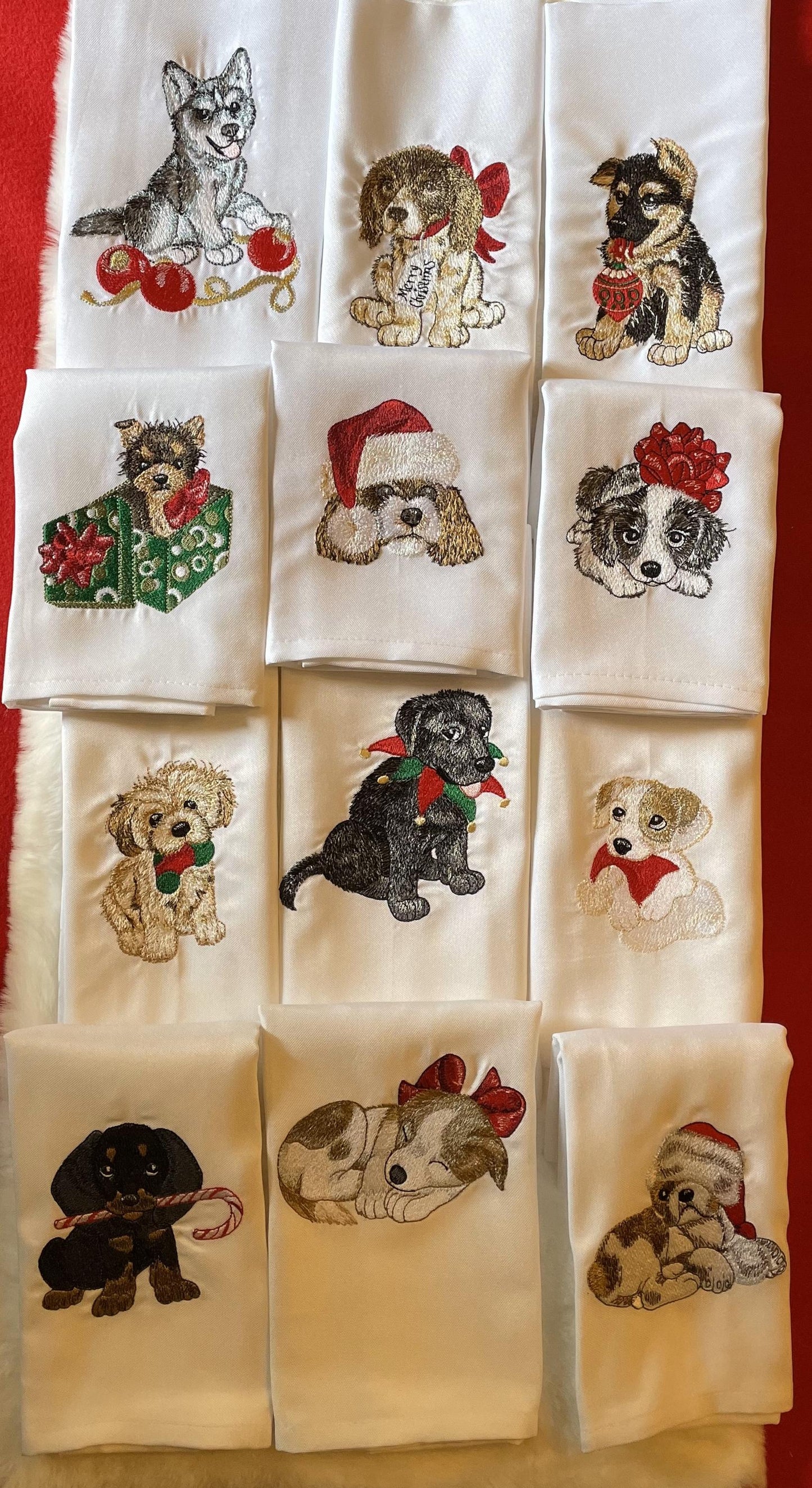 Dog Christmas Dinner Napkins– Embroidered