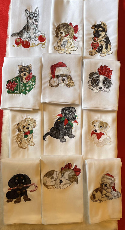 Dog Christmas Dinner Napkins– Embroidered
