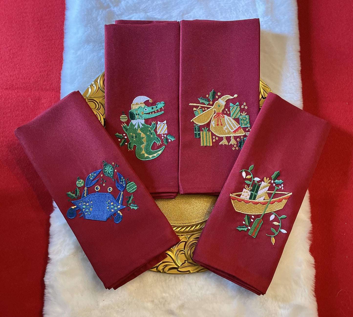 Cajun Christmas Dinner Napkins - Embroidered