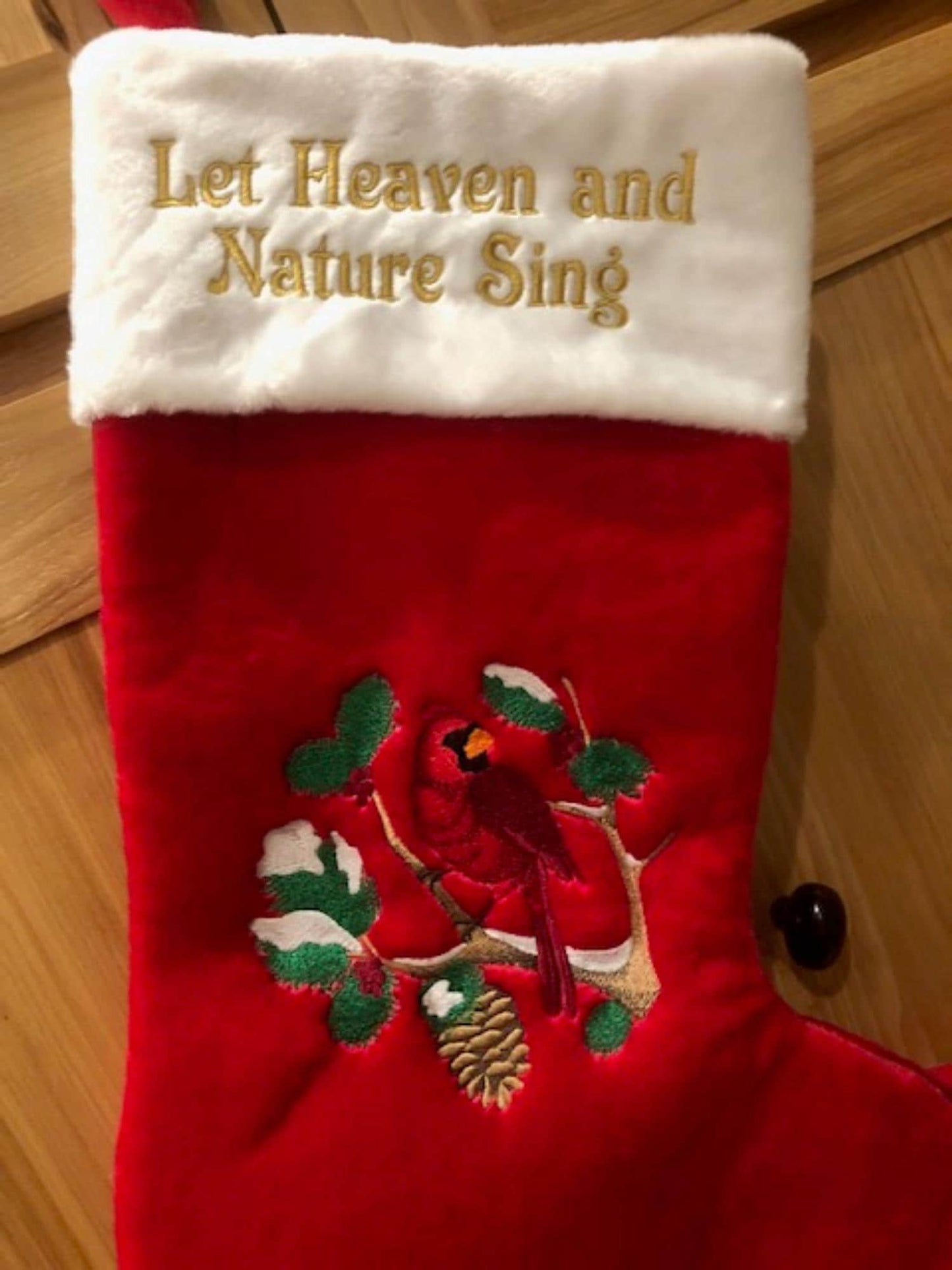 Let Heaven and Nature Sing Stocking – Embroidered 19” Red Christmas Stocking with Cardinal Design – Legacy of Love Keepsake