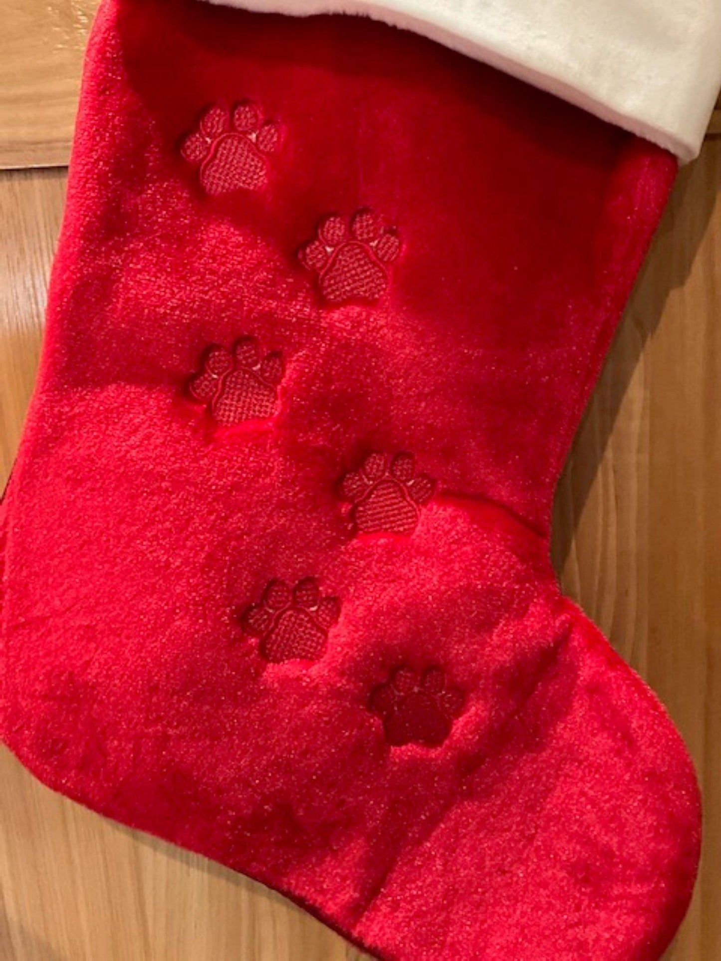 Embroidered Embossed Red Dog or Cat Christmas Stocking