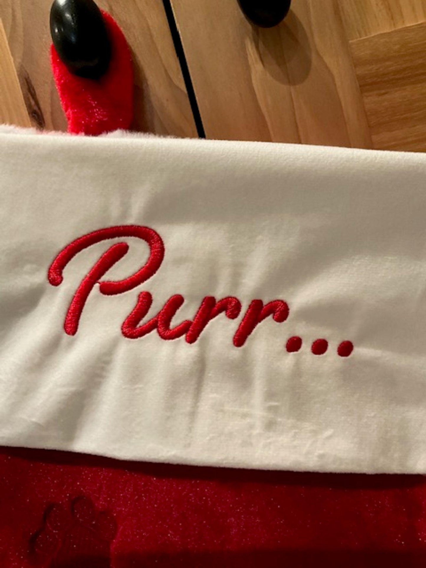 Embroidered Embossed Red Dog or Cat Christmas Stocking