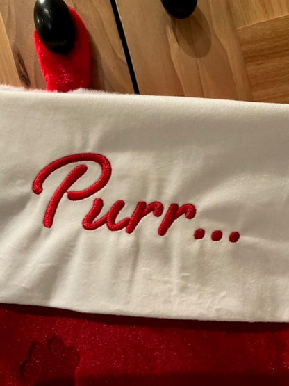 Embroidered Embossed Red Dog or Cat Christmas Stocking