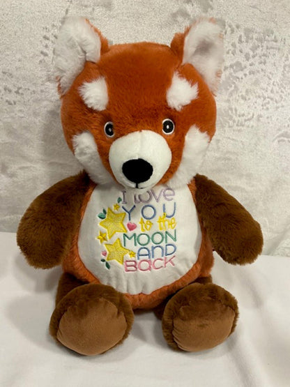 Personalized Red Panda Stuffed Animal – 16” Plush with “Love You to the Moon and Back” Embroidered – Custom Baby Gift or Birthday Keepsake