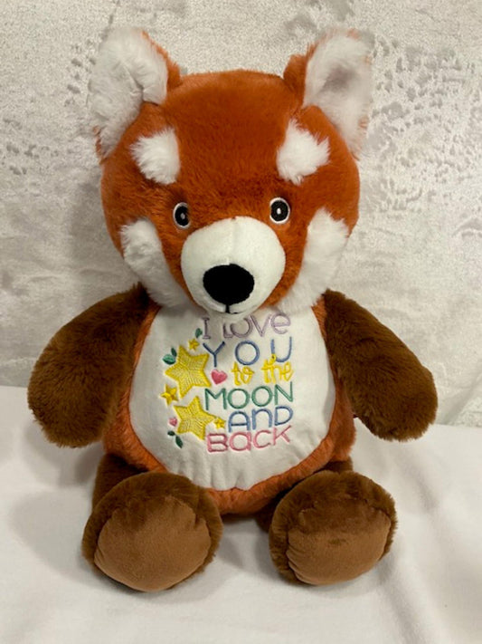 Personalized Red Panda Stuffed Animal – 16” Plush with “Love You to the Moon and Back” Embroidered – Custom Baby Gift or Birthday Keepsake
