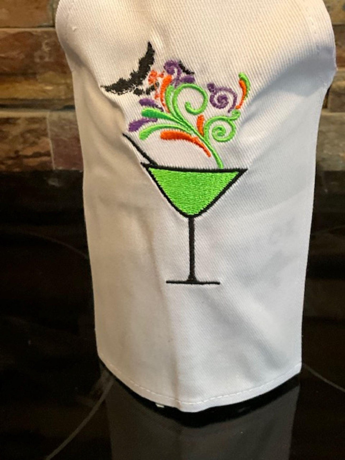 Halloween Embroidered Wine Bottle Aprons – Festive & Fun Designs