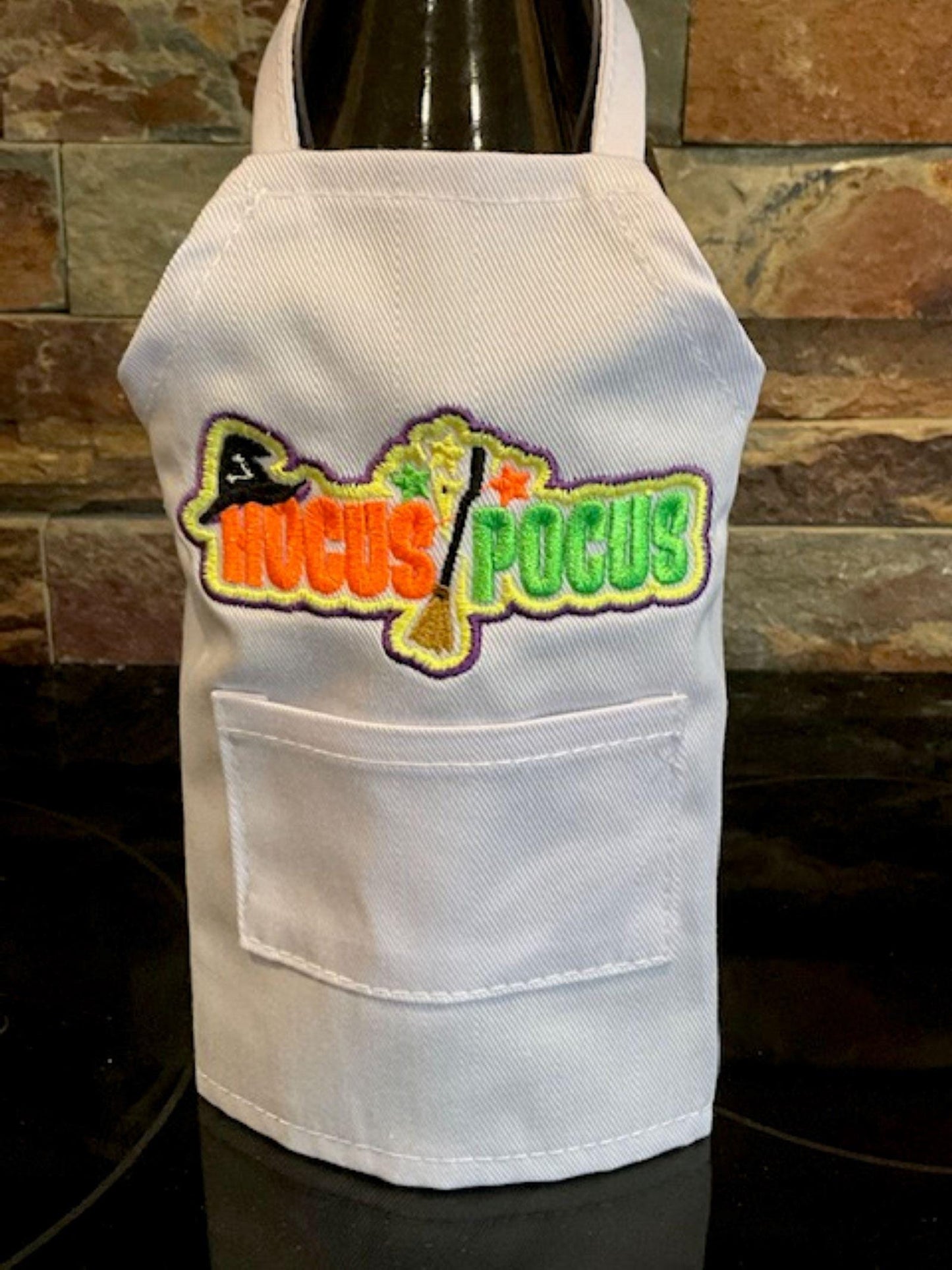Halloween Embroidered Wine Bottle Aprons – Festive & Fun Designs