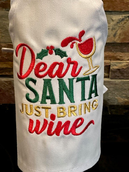 Christmas Embroidered Wine Bottle Apron – Holiday Spirits