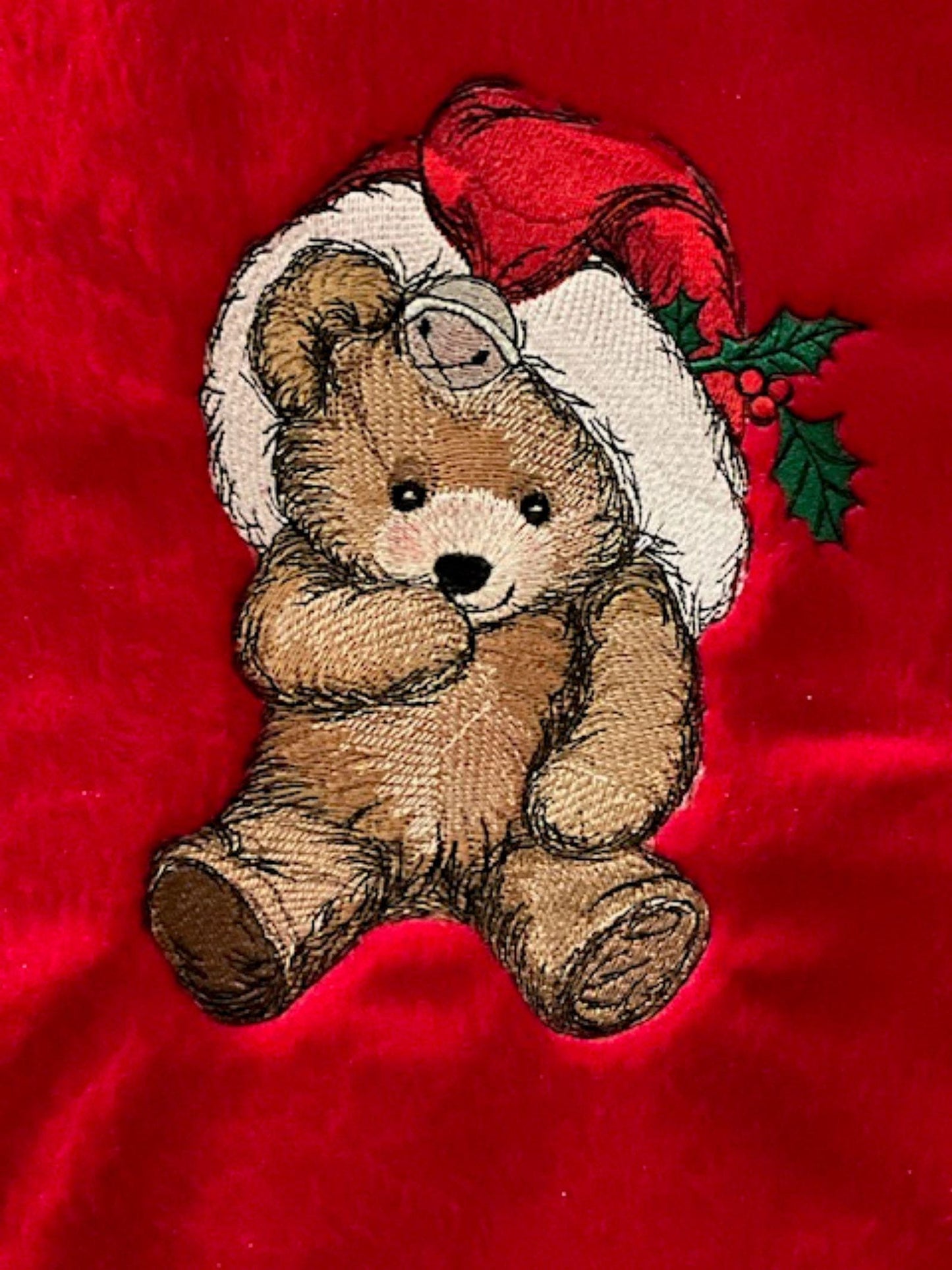 19" My First Christmas Stocking | Personalized Baby Keepsake Embroidered Teddy Bear | Red Stocking | Holiday Heirloom Gift