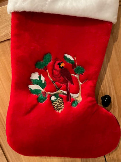 Let Heaven and Nature Sing Stocking – Embroidered 19” Red Christmas Stocking with Cardinal Design – Legacy of Love Keepsake