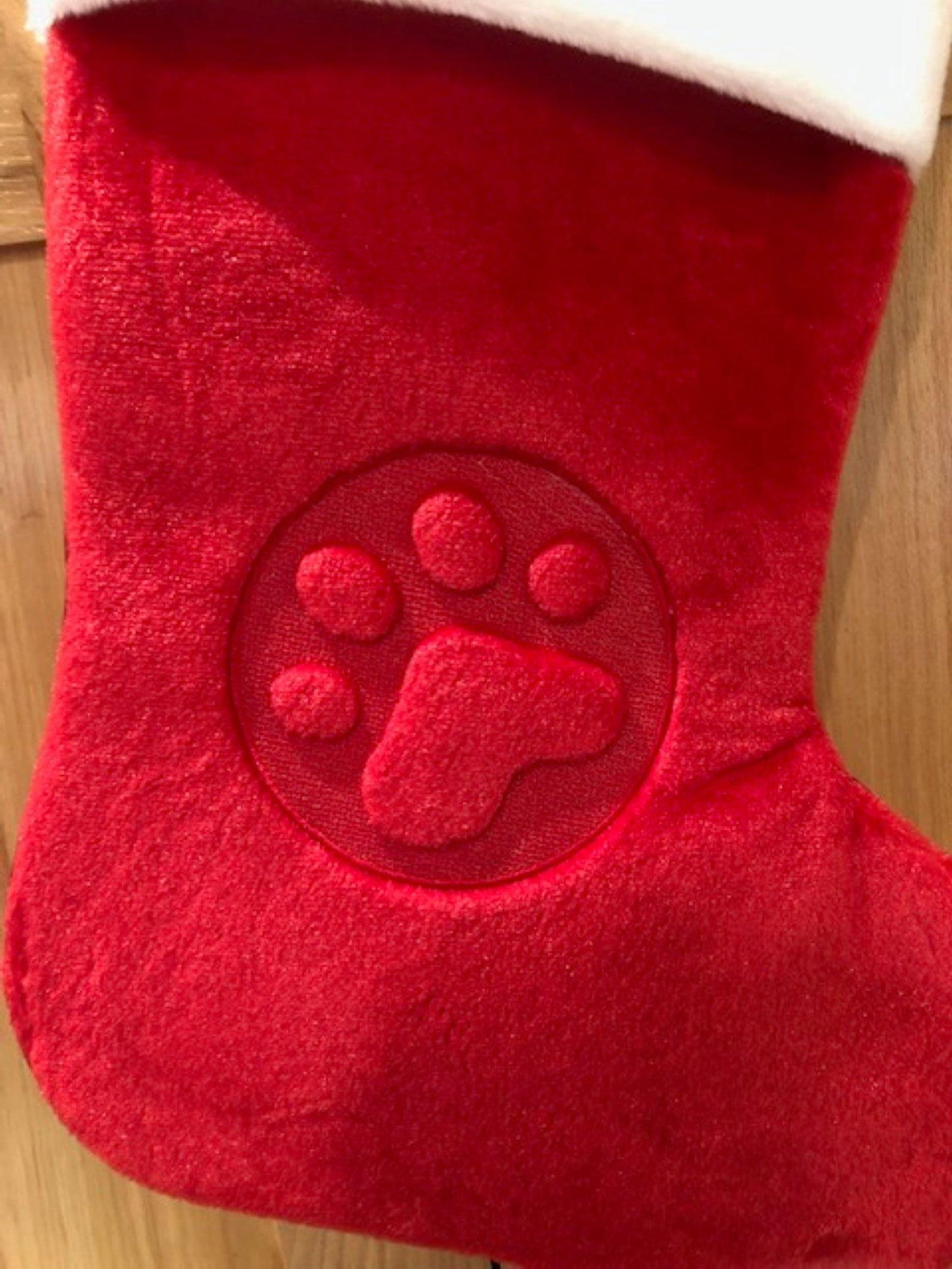 Embroidered Embossed Red Dog or Cat Christmas Stocking