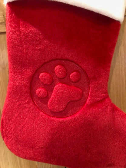 Embroidered Embossed Red Dog or Cat Christmas Stocking