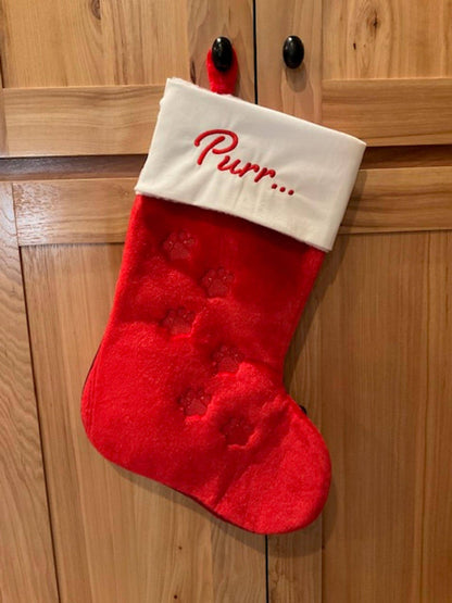 Embroidered Embossed Red Dog or Cat Christmas Stocking