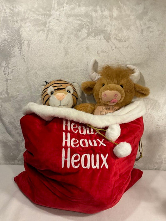 Heaux Heaux Heaux embroidered Cajun Louisiana Christmas Santa Bag