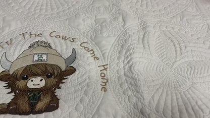 Baby Quilt, Highland Cow Quilt, Cow Train Quilt, Personalized Quilt, Embroidered baby blanket, Customized